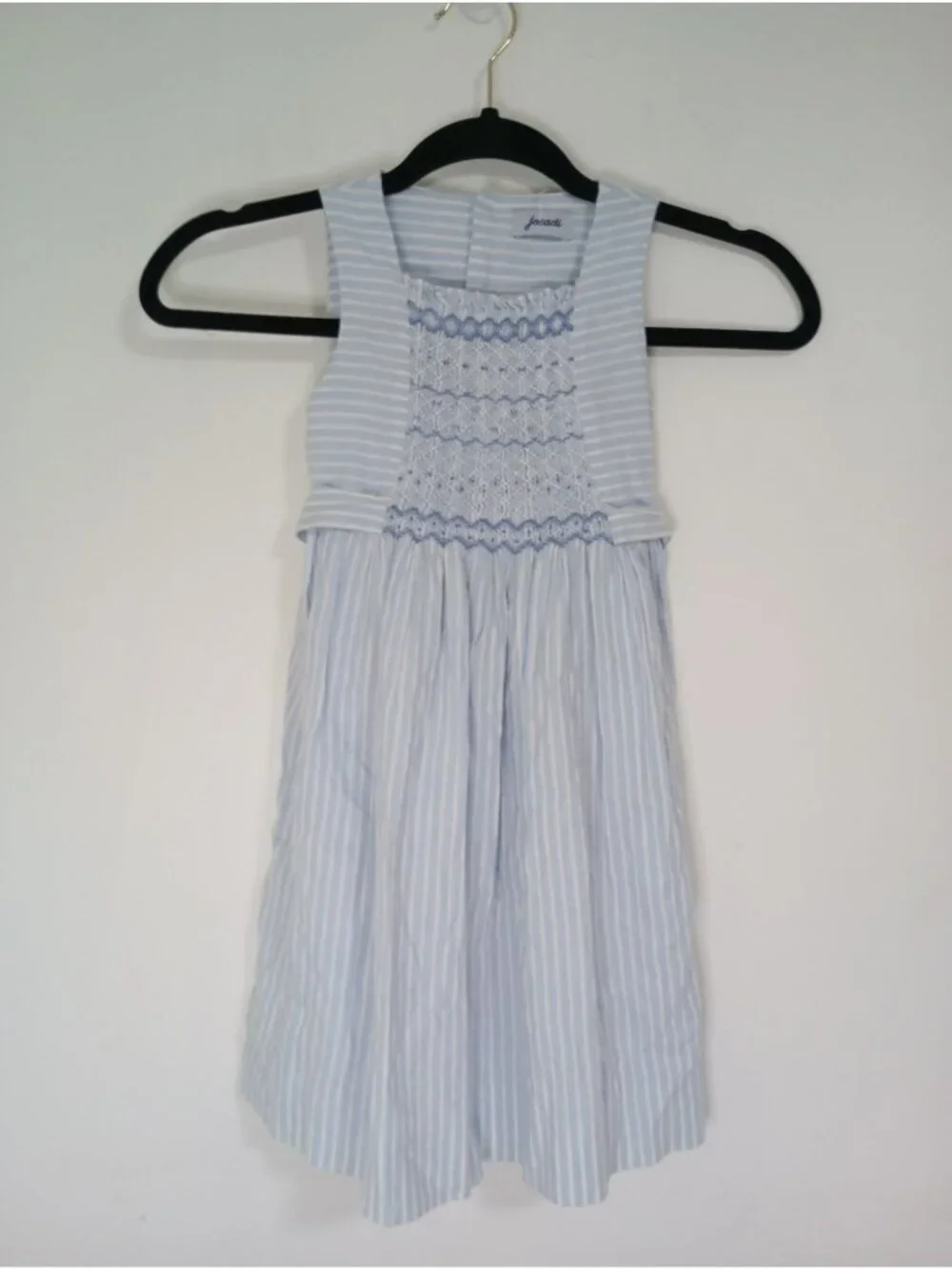Jacadi Girls Blue Striped Smocked Dress With Bow Back 4 Years 100% Cotton